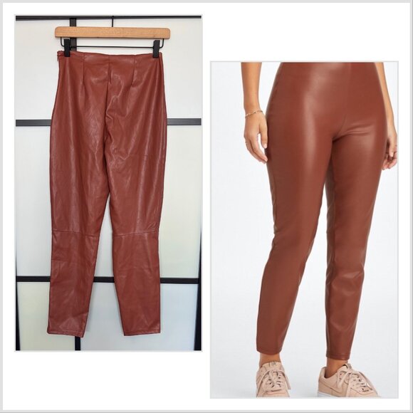 Fabletics Vegan Leather Legging Medium Mahogany Brown High Rise Zip Sporty NWT - Picture 1 of 14
